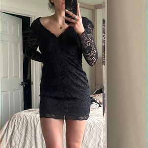 BEBE lace black, open back dress. Worn 1 time.